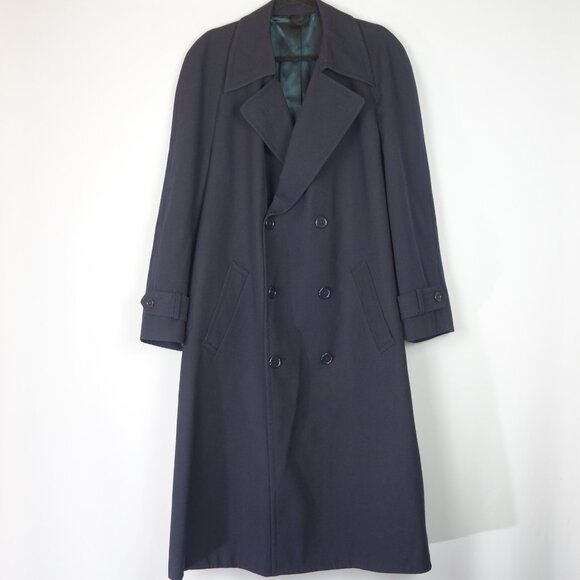 Vintage Christian Dior Monsieur Navy Blue Pure Virgin Wool Long Coat, Size Large - Picture 1 of 9